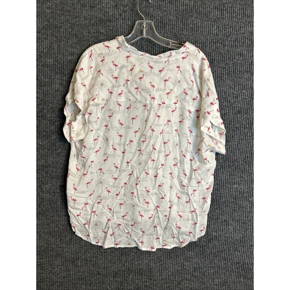 Alex & Jordan Womens Button Up Blouse Size XL Flamingo Sun Novelty Print Rayon - Picture 2 of 8